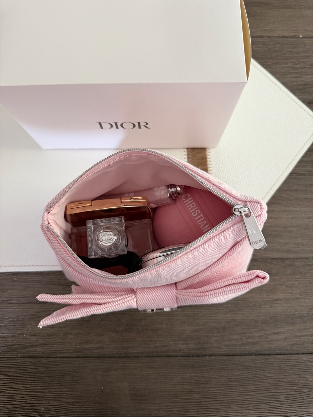 Dior Light Pink Bow Cosmetic Pouch with CD Accent - Picture 3 of 4